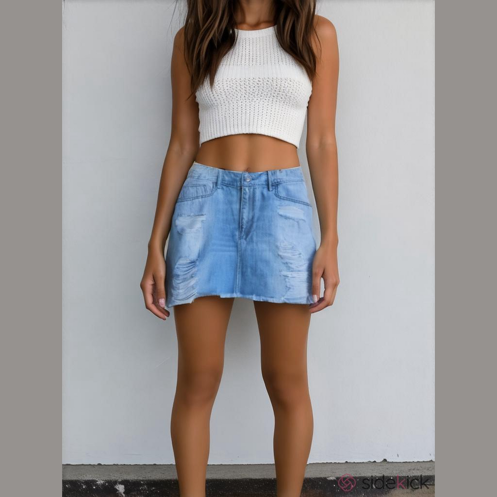Distressed Hollister Light Wash Denim Skirt Size 30 - NEW